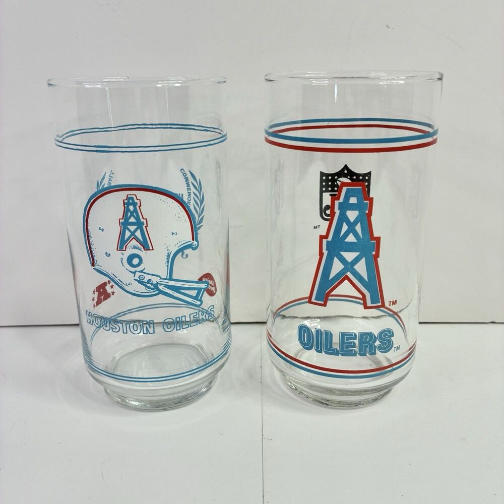 2 Houston Oilers NFL Football Dairy Queen Mobil Oil Glasses Tumbler Vintage